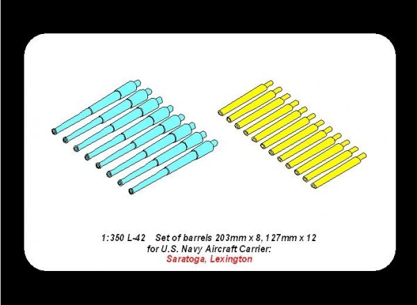 Aber 350L-42 Set of barrels 203mm x 8; 127mm x 12 for Japan Navy Saratoga, Lexington (1:350)