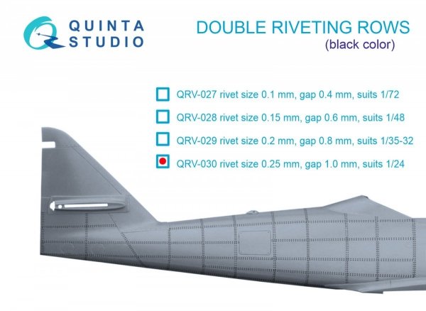Quinta Studio QRV-030 Double riveting rows (rivet size 0.25 mm, gap 1.0 mm, suits 1/24 scale), Black color, total length 5,8 m/19 ft