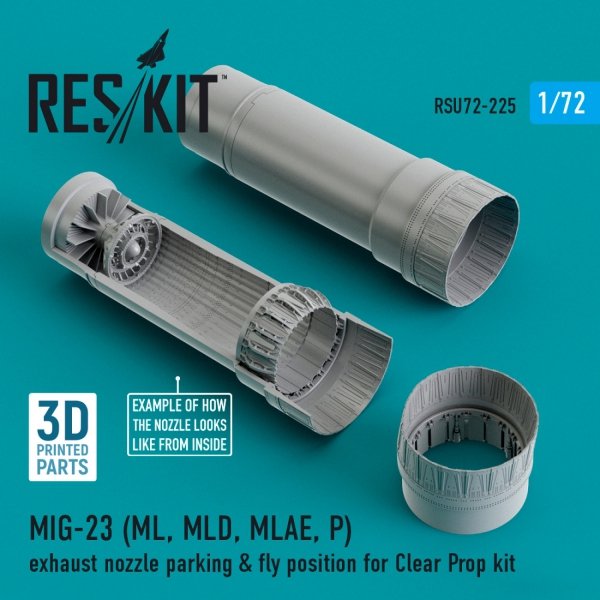 RESKIT RSU72-0225 MIG-23 (ML, MLD, MLAE, P) EXHAUST NOZZLE PARKING &amp; FLY POSITION FOR CLEAR PROP KIT (3D PRINTED) 1/72