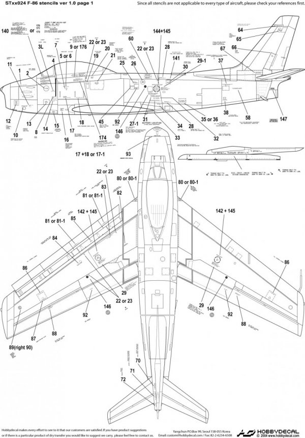 HobbyDecal ST48024V1 F-86 Stencils 1 ver 1 1/48