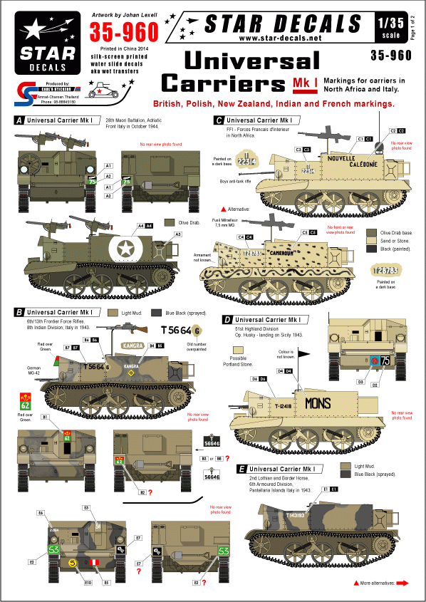 Star Decals 35-960 Universal Carriers Mk I 1/35