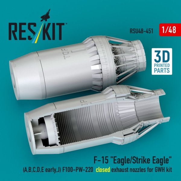 RESKIT RSU48-0451 F-15 "Eagle/Strike Eagle" (A,B,C,D,E early,J) F100-PW-220 closed exhaust nozzles for GWH kit (3D Printed) 1/48