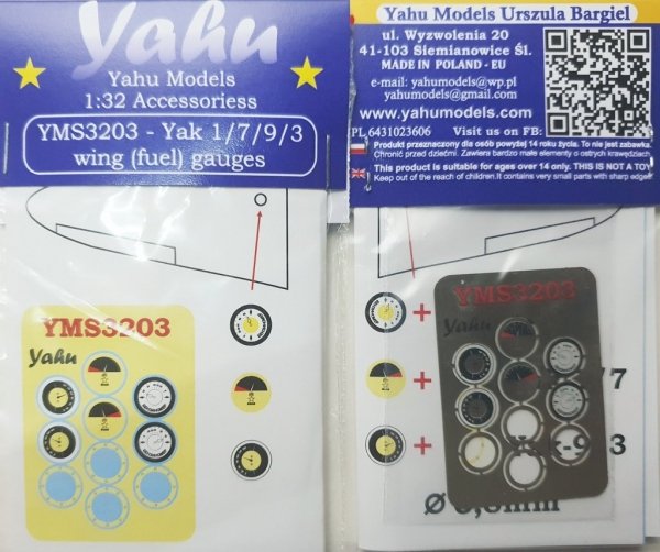 Yahu Models YMS3203 Yak 1 / 7 / 9 / 3 wing (fuel) gauges 1:32