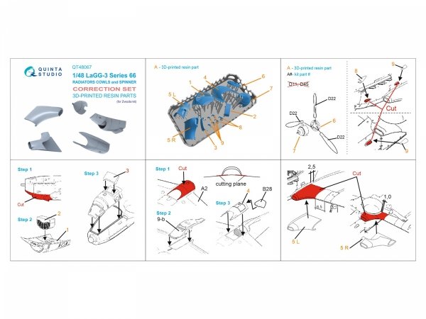 Quinta Studio QT48067 LaGG-3 series 66 Radiators cowls and spinner (Zvezda) 1/48