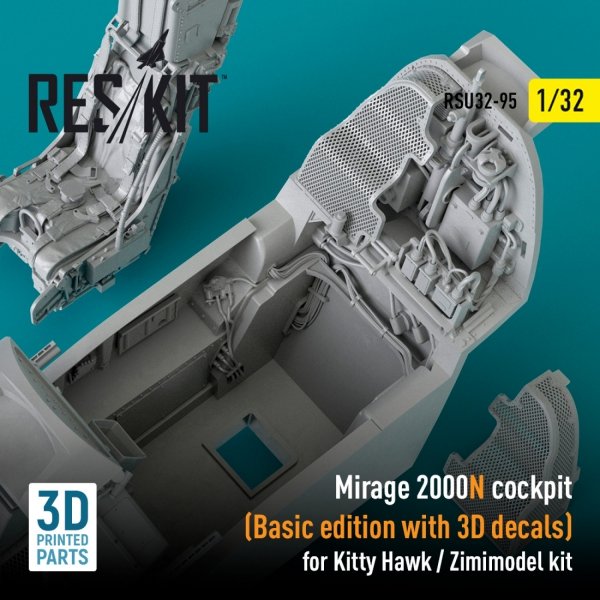 RESKIT RSU32-0095 MIRAGE 2000N COCKPIT (BASIC EDITION WITH 3D DECALS) FOR KITTY HAWK / ZIMIMODEL KIT (3D PRINTED) 1/32