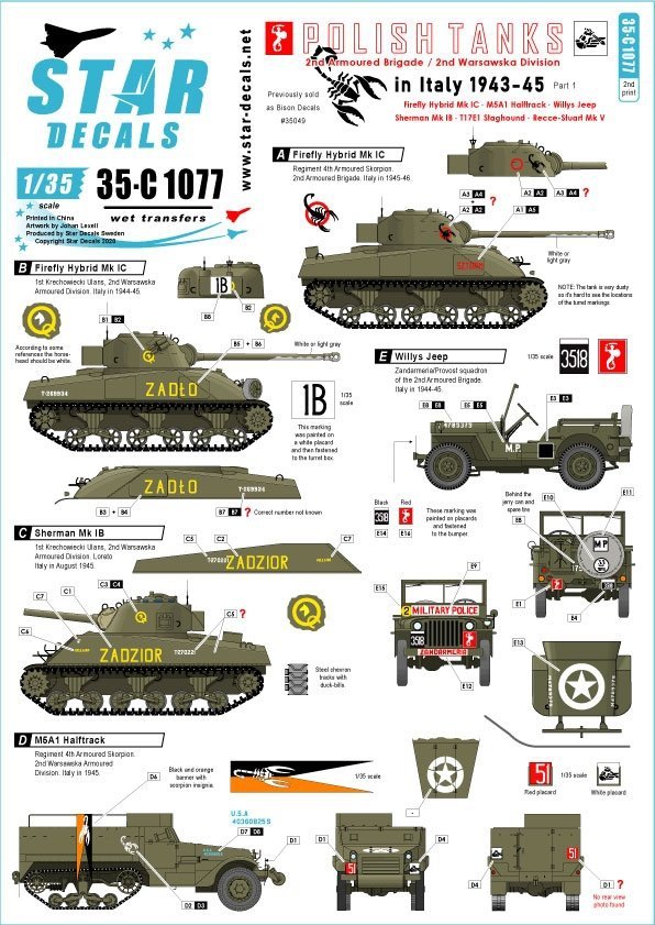 Star Decals 35-C1077 Polish Tanks in Italy # 1 1/35