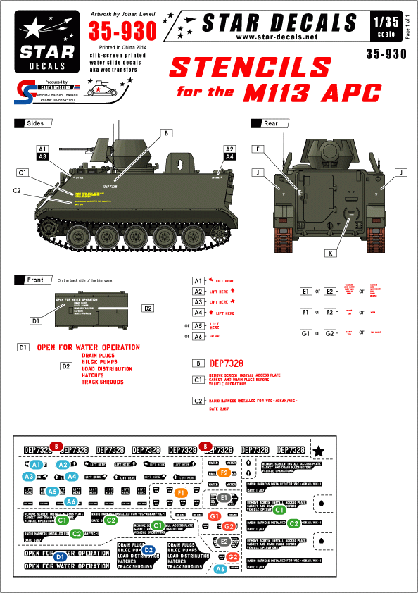 Star Decals 35-930 Stencils for the M113 APC 1/35