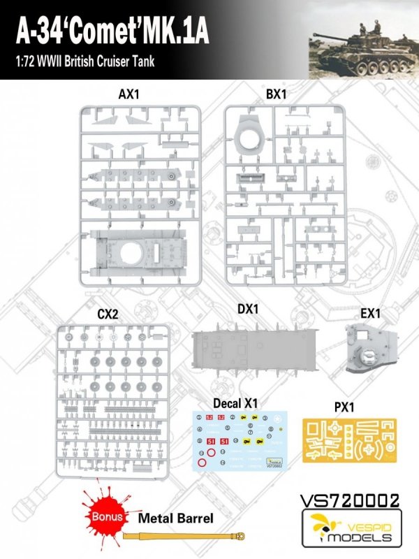 Vespid Models VS720002 A-34 'Comet' MK.1A British Cruiser Tank 1/72