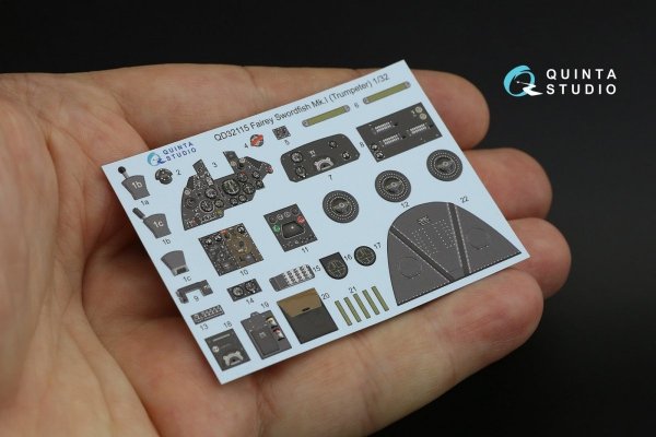Quinta Studio QD32115 Fairey Swordfish Mk.I 3D-Printed &amp; coloured Interior on decal paper (Trumpeter) 1/32
