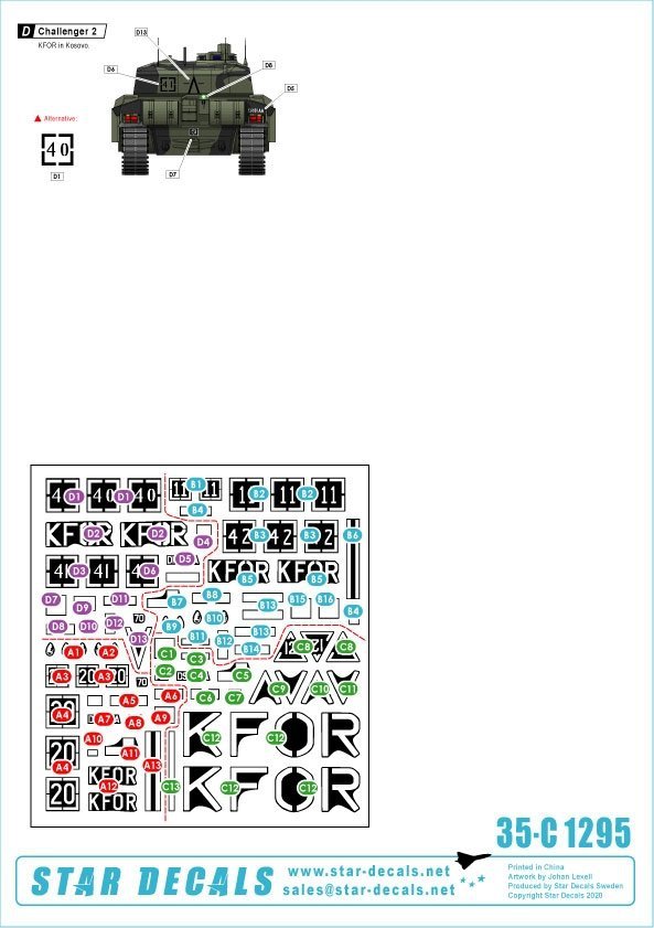 Star Decals 35-C1295 British Challenger 2 in Kosovo. KFOR markings 1/35