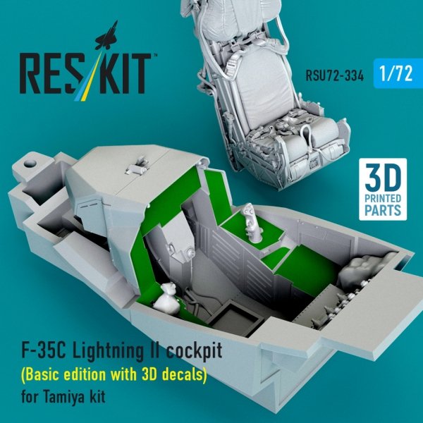 RESKIT RSU72-0334 F-35C Lightning II cockpit (Basic edition with 3D decals) for Tamiya kit (3D Printed) (1/72)