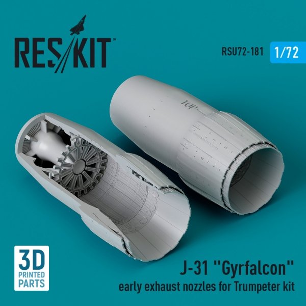 RESKIT RSU72-0181 J-31 "Gyrfalcon" early exhaust nozzles for Trumpeter kit (3D Printed) (1/72)
