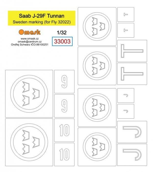 Omask 33003 Saab J-29F Tunnan Sweden marking (for Fly 32022) 1/32