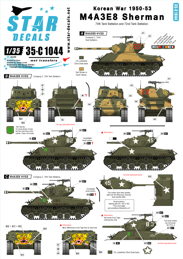 Star Decals 35-C1044 Korean War M4A3E8 Sherman 1/35