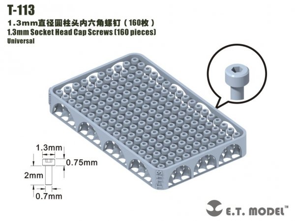 E.T. Model T-113 1.3mm Socket Head Cap Screws 160 pieces