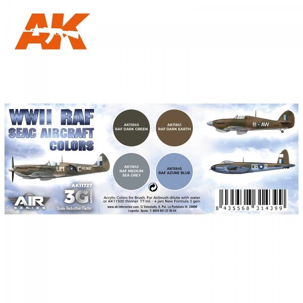 AK Interactive AK11727 WWII RAF SEAC AIRCRAFT COLORS 4x17 ml