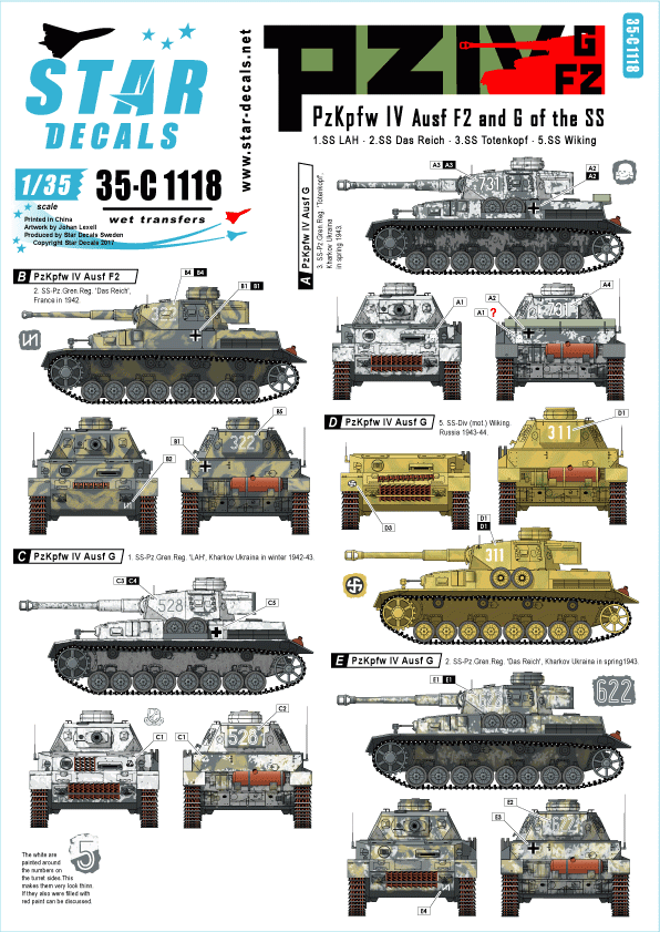 Star Decals 35-C1118 PzKpfw IV F2 and G of the Waffen-SS 1/35