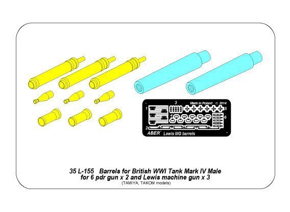 Aber 35L-155 Barrels for British WWI Tank Mark IV – Male (1:35)	