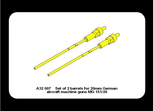 Aber A32007 Set of 2 barrels for German aircraft 20mm machine guns MG 151/20 (1:32)