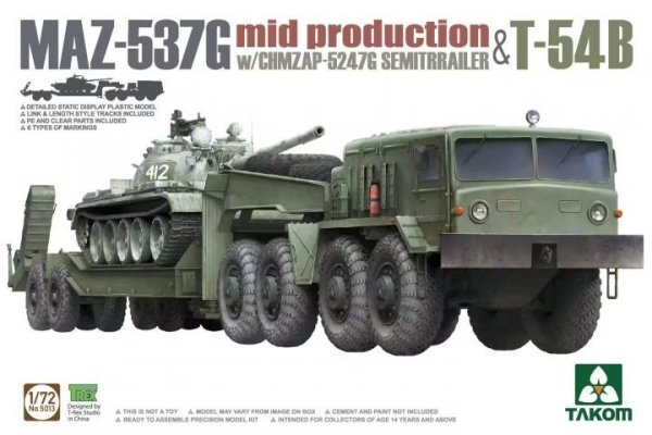 Takom 5013 MAZ-537G mid production with CHMZAP-5247G Semitrailer &amp; T-54B 1/72