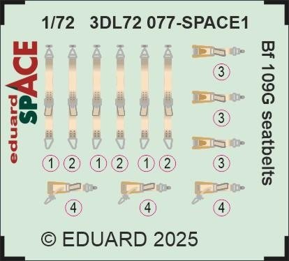 Eduard 3DL72077 Bf 109G seatbelts SPACE (3D Decals) 1/72