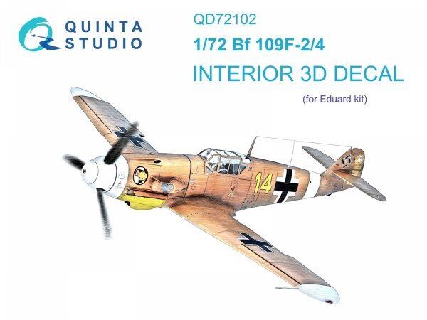 Quinta Studio QD72102 BF 109F-2/4 3D-Printed &amp; coloured Interior on decal paper (Eduard) 1/72