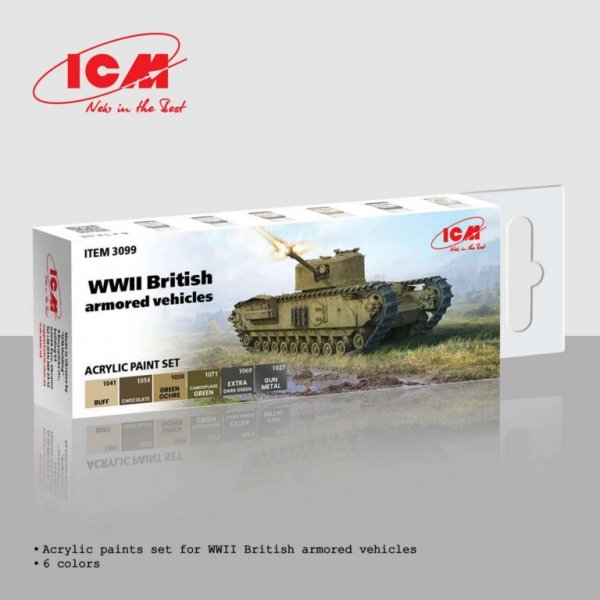 ICM 3099 Acrylic Paints Set for WWII British Armored Vehicles 6x12ml