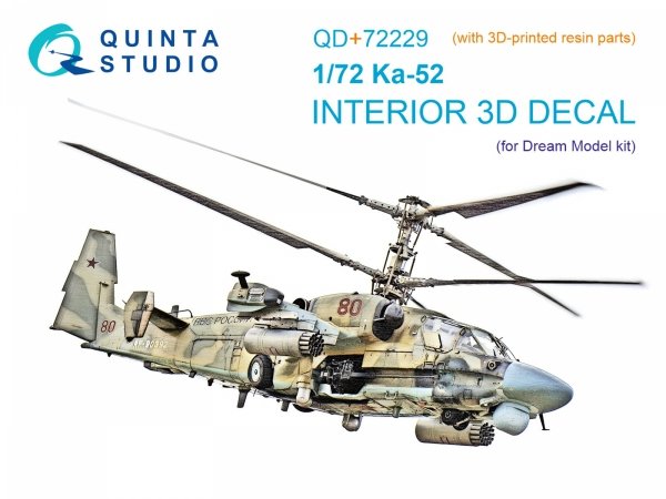 Quinta Studio QD+72229 Ka-52 3D-Printed &amp; coloured Interior on decal paper (Dream Model) (with 3D-printed resin parts) 1/72