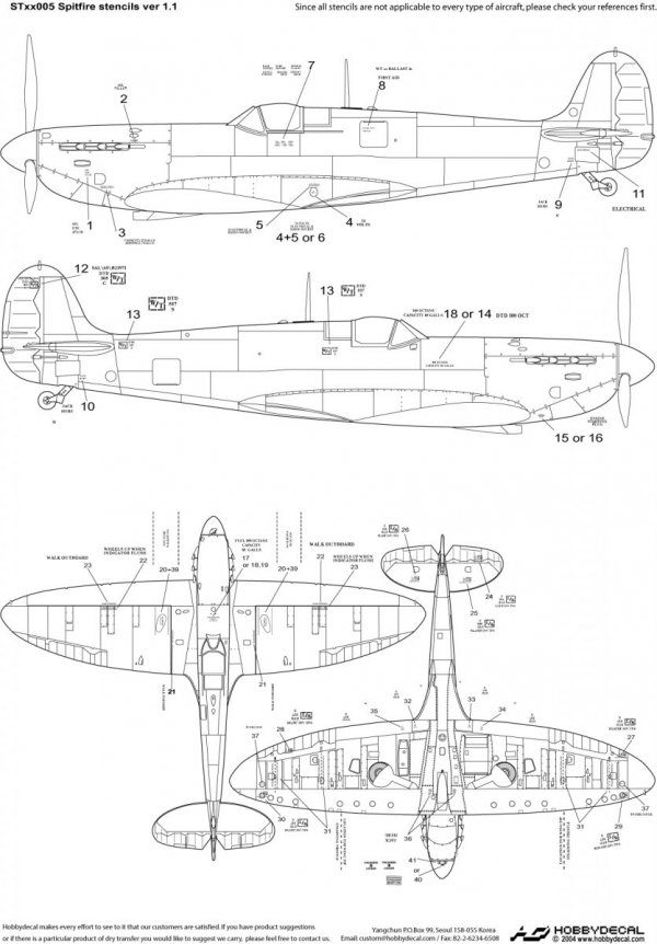 HobbyDecal ST72005V1 Spitfire Stencils ver 1 1/72