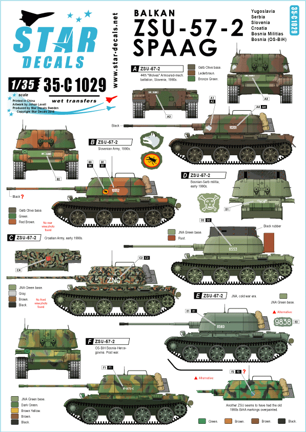 Star Decals 35-C1029 Yugoslavia (JNA), Serbia, Slovenia, Croatia, Bosnia Militia, Bosnia post war (OS-BiH) 1/35