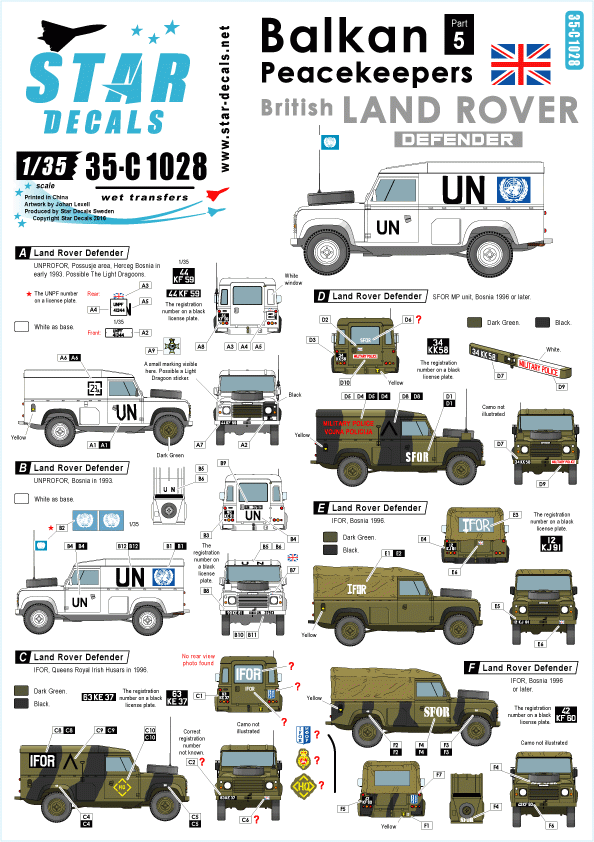 Star Decals 35-C1028 Balkan Peacekeepers #5. British Land Rover 1/35