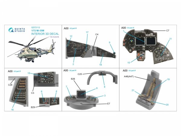 Quinta Studio QD72112 Mi-35M 3D-Printed coloured Interior on decal paper (Zvezda) 1/72
