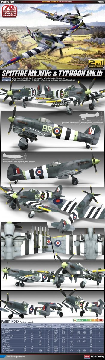 Academy 12512 SPITFIRE Mk.XIVc TYPHOON Mk.Ib (1:72)