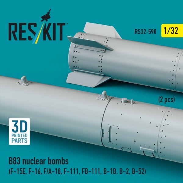 RESKIT RS32-0590 B83 nuclear bombs (2 pcs) (F-15E, F-16, F/A-18, F-111, FB-111, B-1B, B-2, B-52) (3D Printed) (1/32)