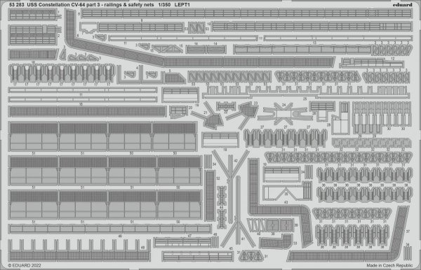 Eduard 53283 USS Constellation CV-64 part 3 - railings &amp; safety nets TRUMPETER 1/350