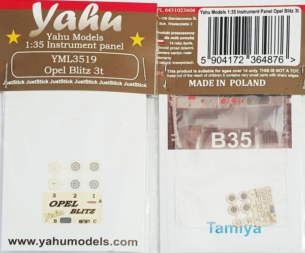 Yahu YML3519 Opel Blitz 3t - Instrumet Panel (for Tamiya Kits) 1/35