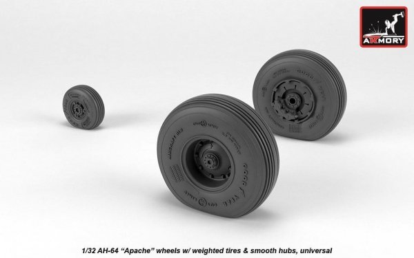 Armory Models AW32311 AH-64 Apache wheels w/ weighted tires, smooth hubs 1/32