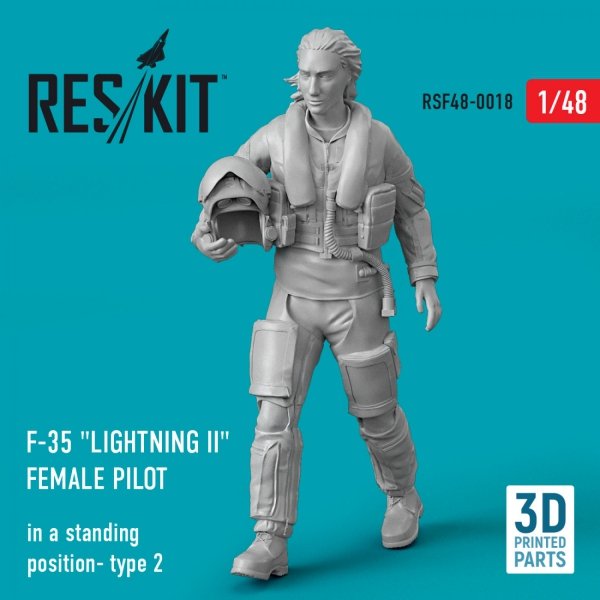 RESKIT RSF48-0018 F-35 &quot;LIGHTNING II&quot; FEMALE PILOT (IN A STANDING POSITION- TYPE 2) (3D PRINTED) 1/48