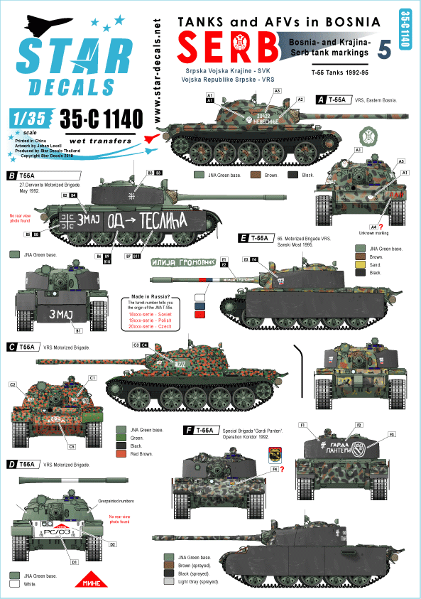 Star Decals 35-C1140 Serbian (SVK and VRS) T-55A tanks in 1992-95 1/35