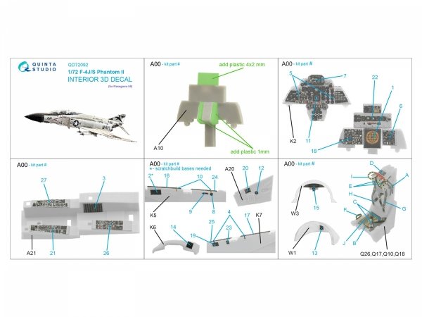 Quinta Studio QD72092 F-4J/S 3D-Printed &amp; coloured Interior on decal paper (Hasegawa) 1/72