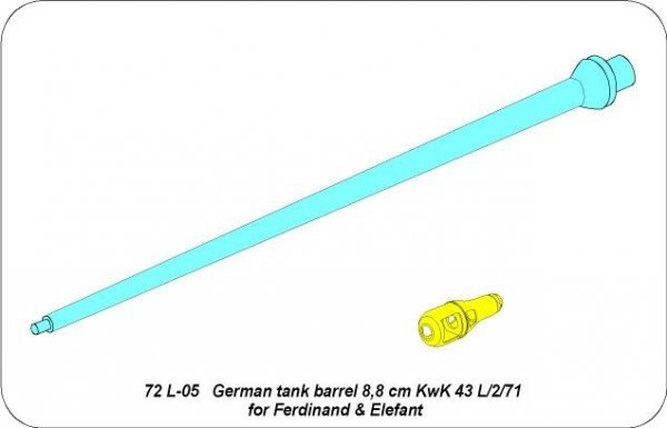 Aber 72L-05 Lufa 8,8 cm KwK.43 L/2/71 do Ferdynanda i Elefanta / German tank barrel 8,8cm KwK 43 l/2/71 for Ferdinand and Elefant 1/72