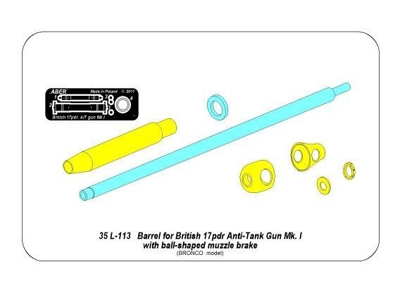 Aber 35L-313 Barrel for British 17pdr Anti-Tank Gun Mk.I with ball-shaped muzzle brake / Lufa do angielskiej 17 funtowej przeciw-pancernej armaty Mk.I z kulistym hamulcem wylotowym 1/35