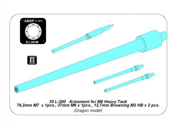 Aber 35L-200 Armament for US M6 Heavy Tank 1 x 76,2mm M7, 1 x 37mm M6; 2 x 12,7mm Browning M2 HB (1:35)