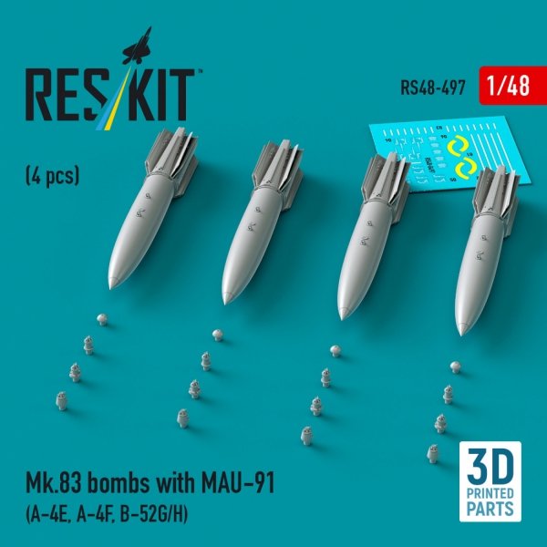 RESKIT RS48-0497 Mk.83 bombs with MAU-91 (4 pcs) (3D printed) 1/48
