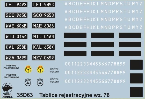 ToRo Model 35D63 - Polish civilian vehicles Registration numbers 1976-2000 1/35