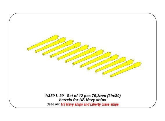 Aber 350L-20 Set of 12 pcs 76,2 mm (3in/50) barrels for US Navy ships (1:350)