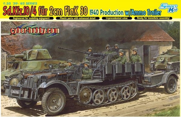 Dragon 6711 Sd.Kfz.10/4 fur 2cm FlaK 30, 1940 Production w/Ammo Trailer (1:35)
