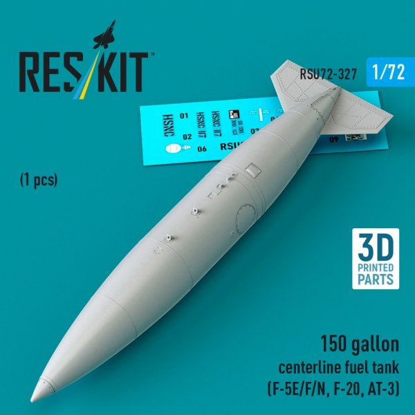 RESKIT RSU72-0327 150 gallon centerline fuel tank (F-5E/F/N, F-20, AT-3) (1 pcs) (3D Printed) (1/72)