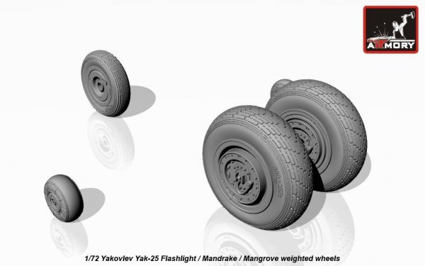 Armory Models AW72046 Yakovlev Yak-25 Flashlight / Mandrake / Mangrove wheels w/ weighted tires 1/72