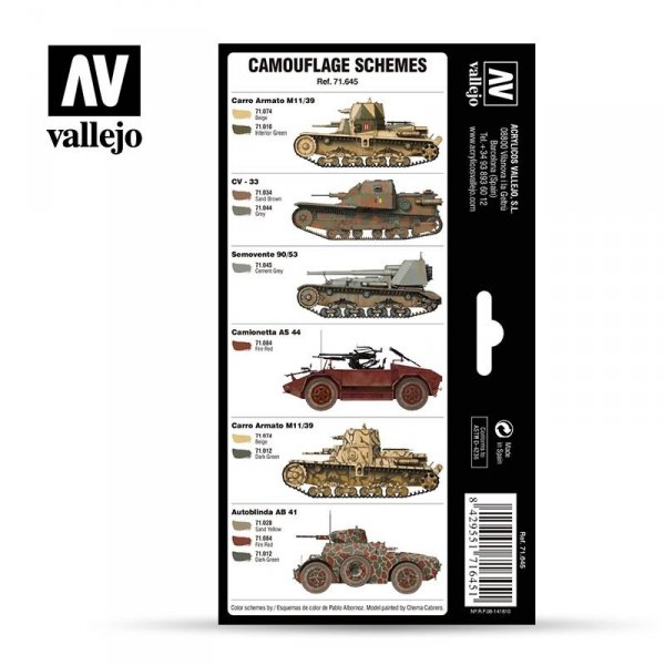 Vallejo 71645 Italian WWII Regio Esercito Camo Colors 8 x 17 ml